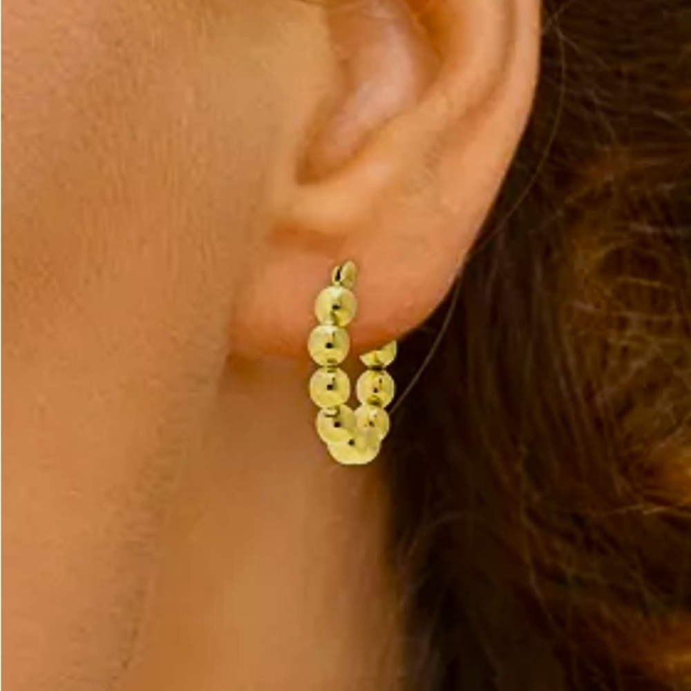 14k Gold Plated Sterling Silver Polished Beaded Button Hoops